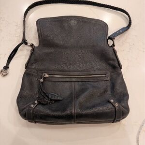 Brighton Black Pebbled Leather Shoulder Bag Hobo Purse Braided Strap Large